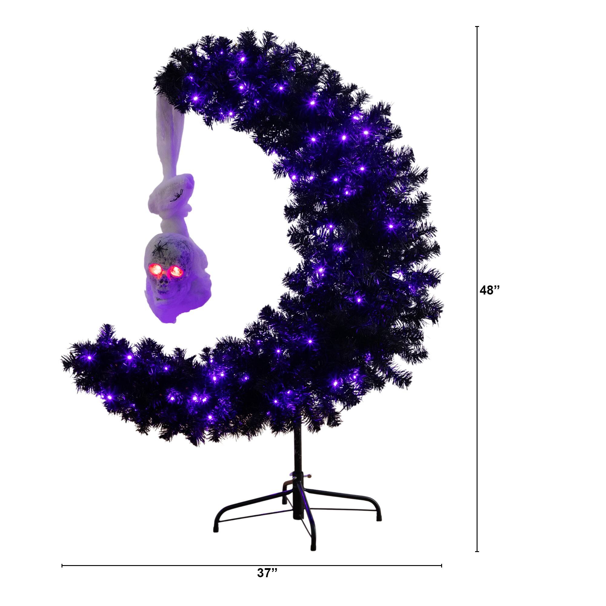 4ft. Pre-Lit Artificial Halloween Black Moon & Skull Tree with 250 Orange & Purple LED Lights